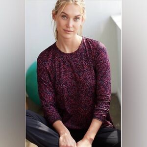 J.Jill size XL Excellent Fit Performance Long Sleeve Tee Black Red Paisley $69